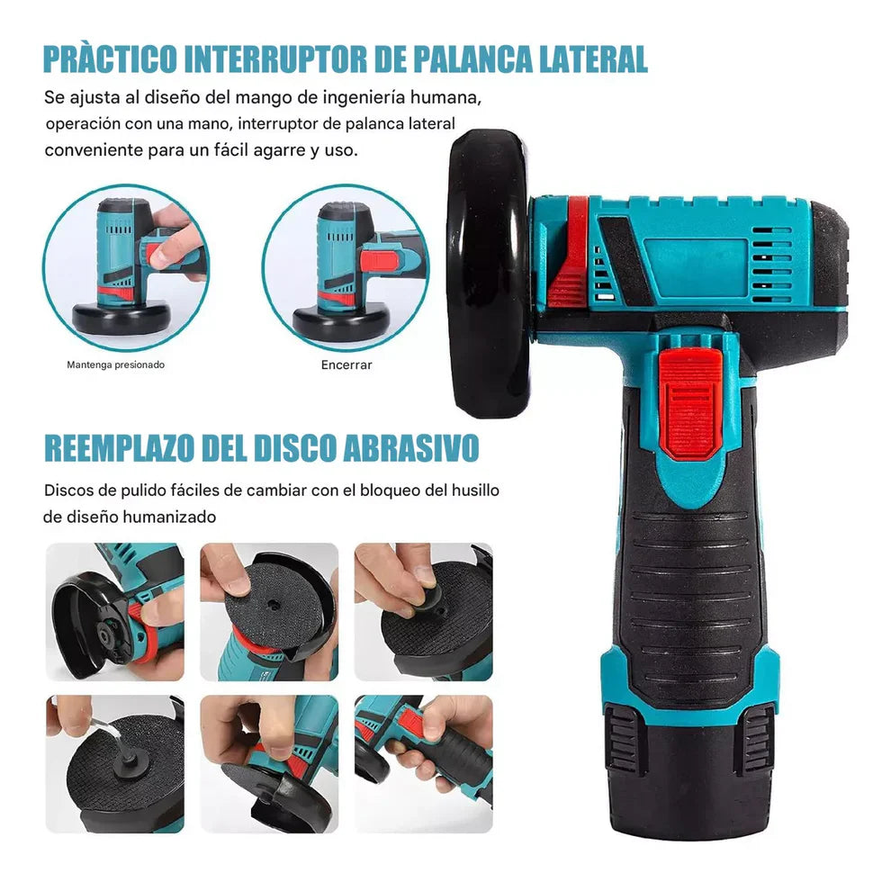 PULIDORA ANGULAR AMOLADORA INALAMBRICO RECARGABLE + BATERIA EXTRA y ESTUCHE 🎁